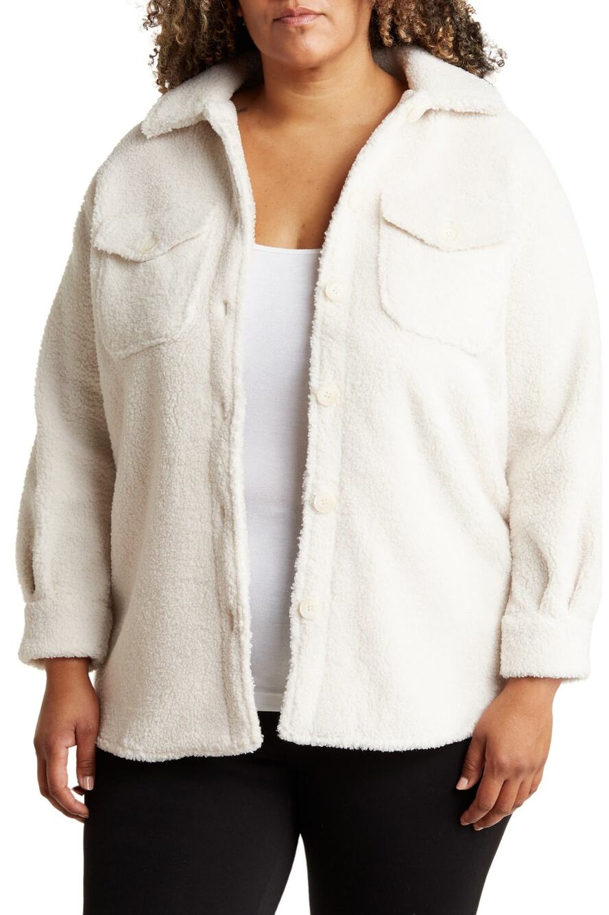 Bagatelle Oversized Faux Shearling Shacket 1X Cream Teddy Coat Button Down Fall